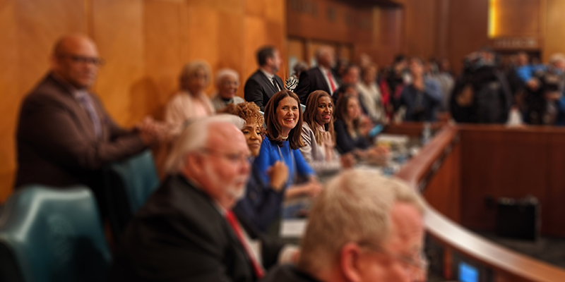 Sallie Alcorn at the City Council Chambers Horseshoe